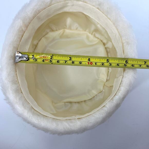 Vintage Cream Faux Fur Fascinator Pillbox Hat Lined One Size - Picture 4 of 7